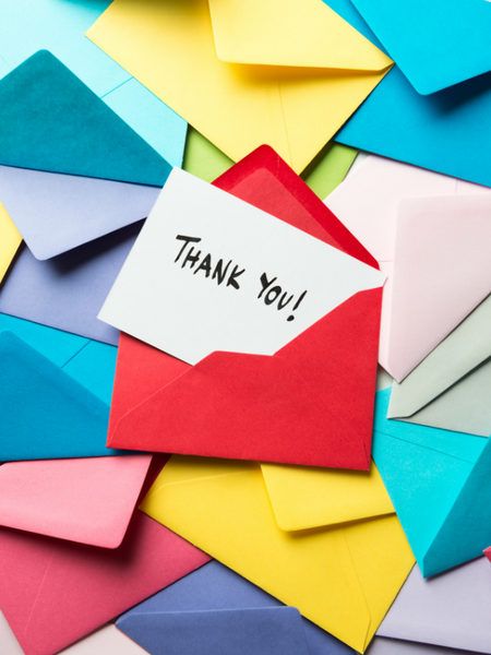 Colorful envelopes with a thank you card