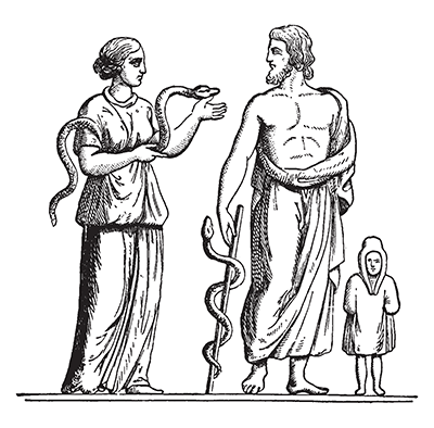 Hygieia with her father Asclepius